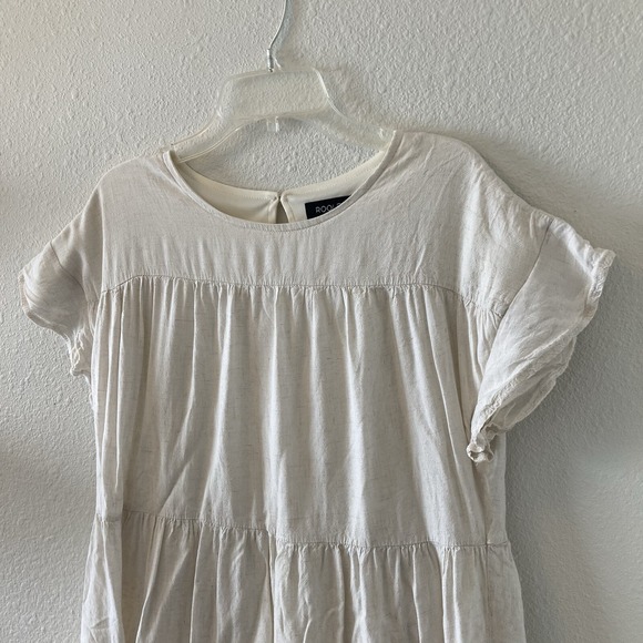 Roolee Babydoll Dress Size XS Tiered Mini Dress Beige Short Sleeve Cottagecore - Picture 6 of 15